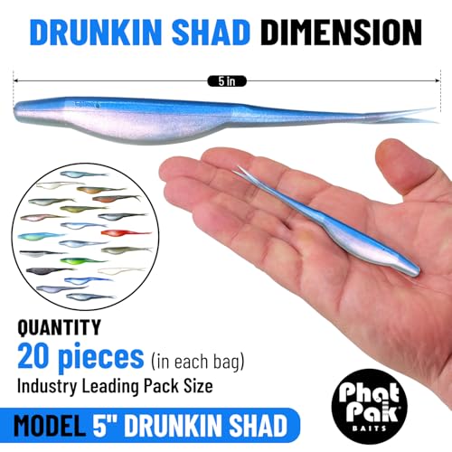 Phat Pak Baits - Drunkin Shad Zoom Super Fluke Style Soft Jerkbait 5" 20ct Soft Plastic Bass Fishing Lure - color: Napalm