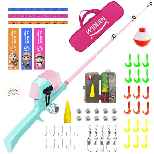 Kids Fishing Pole, Telescopic Fishing Rod, Toddler Collapsible Fishing Rod and Reel Combo with Tackle Box, Fishing Line, Bobber, and Soft Lures for Boy, Girl, Youth, Beginner, Over 4 Years Old - color: Mint Blue & Sugar Pink