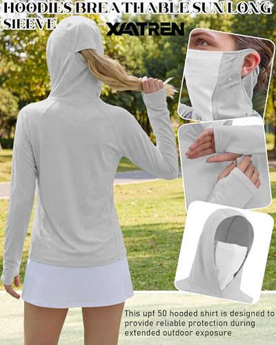 Xaatren 3 Pack Women's UPF 50+ Sun Hoodies with Face Mask Thumb Holes Quick Dry Fishing Shirts UV Protection Hiking Shirt - color: Black, Gray, Blue, size: XX-Large