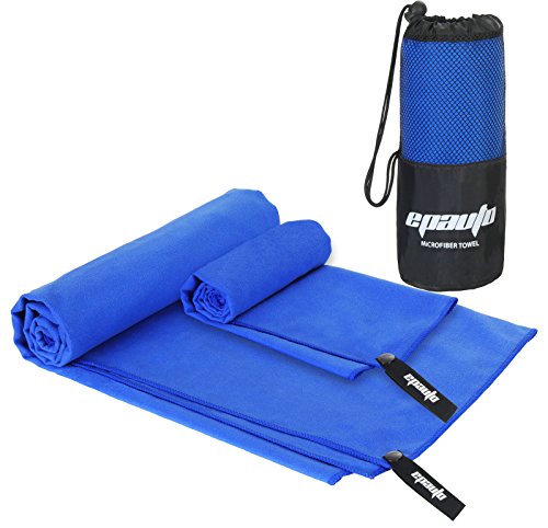 EPAuto 2-Pack Microfiber Quick Dry Travel Towel Set, Blue | Lightweight, Super Absorbent, Compact, 60"x30" & 24"x15", for Gym/Camping/Beach/Yoga/Backpacking - color: Blue