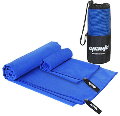 EPAuto 2-Pack Microfiber Quick Dry Travel Towel Set, Blue | Lightweight, Super Absorbent, Compact, 60"x30" & 24"x15", for Gym/Camping/Beach/Yoga/Backpacking - color: Blue