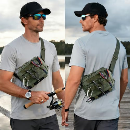 Outdoor Chest Bag for Men, Water-Resistant Fishing Chest Pack, Tactical Vest for Running, Cycling, Hiking - color: Green
