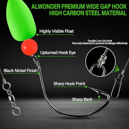 Alwonder 5-Pack Pompano Rigs Surf Fishing Rigs with Snell Floats, Saltwater Live Bait Rig Swivels Duo Lock Snaps Circle Wide Gap Kahle Hooks Rig for Beach Surf Casting Pier Jetty Fishing - color: Green 5-Pack, size: #2 Wide Gap Hook