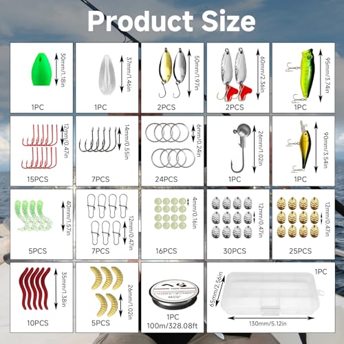 127Pcs Fishing Lures Kit for Bass Trout, Complete Tackle Box with Topwater Frog Minnow Soft Plastics Jigs Hooks & Weights, Freshwater Saltwater Fishing Gear Gifts for Men Dad