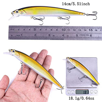 Jerk Baits for Bass Fishing, Jerkbait Fishing Lures, Minnow Lures Jerk Bait for Freshwater/Saltwater Fishing Lures for Trout Pike, 5pcs/10pcs with Box - color: I:5.51in/0.64oz/5pcs