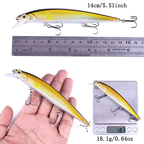 Jerk Baits for Bass Fishing, Jerkbait Fishing Lures, Minnow Lures Jerk Bait for Freshwater/Saltwater Fishing Lures for Trout Pike, 5pcs/10pcs with Box - color: I:5.51in/0.64oz/5pcs
