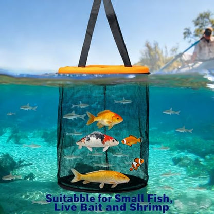 Foldable Floating Fish Basket – Portable Collapsible Fishing Net for Live Fish, Bait & Minnow Storage | Kayak Live Well Cage - size: L-Net Bottom Size:13.78ch