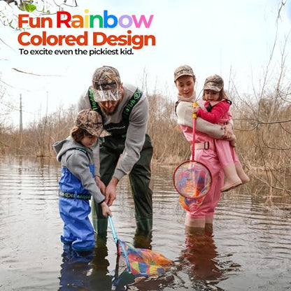 DaddyGoFish Kids Fishing Net - Extendable Telescopic Landing Net for Boy Girl Children Catching Small Fish Crab Shrimp Minnow Dragonfly Beach Pier Lake River Ocean - color: Style 1 (Red)