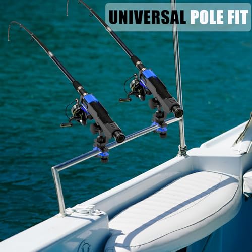 VEXPLO Fishing Rod Holder for Boat, Pole Mount Fishing Pole Holders for Boats Fit Various Fence Tube, Secure Fishing Gear Accessories with Protective Bungee Cords and Sliding Loop for Anglers Gift