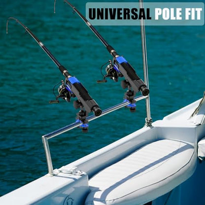 VEXPLO Fishing Rod Holder for Boat, Pole Mount Fishing Pole Holders for Boats Fit Various Fence Tube, Secure Fishing Gear Accessories with Protective Bungee Cords and Sliding Loop for Anglers Gift