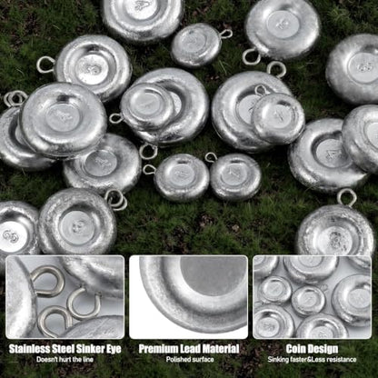 Dr.Fish Fishing Coin Sinkers Lead Fishing Weights Disc Weights No Roll Freshwater Saltwater River Bank Surf Fishing Catfishing - size: 5oz/5 Pack