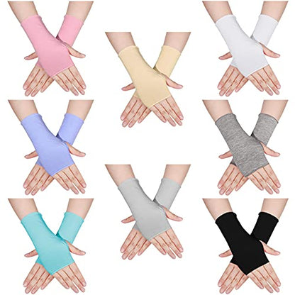 Geyoga 8 Pairs Sun Protection UV Gloves for Women Fingerless Hand UV Protection Glove for Gel Manicures Summer Driving Biking - color: Fresh Colors
