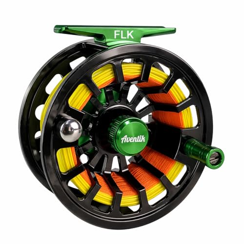 Aventik FLK II Fly Fishing Reel Aluminum Trout 3/5, 5/7, 7/9wt Large Arbor Freshwater Fly Reel - size: 5/7wt, style: Black-with Line