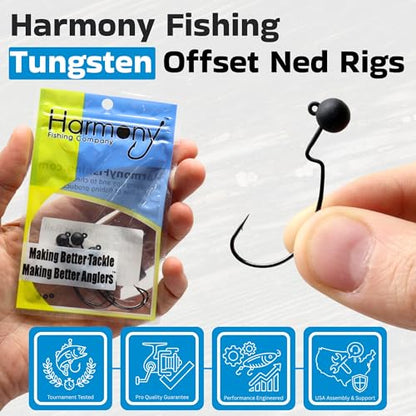 Harmony Fishing - Tungsten Offset Weedless Ned Rig Jigheads (5 Pack) - size: 3/8oz (5 Pack)