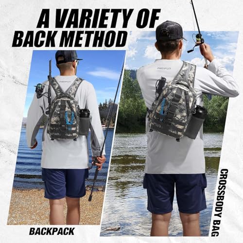 Piscifun Fishing Backpack with Rod Holder, Lightweight Sling Bag Storge Gear and Equipment - color: Digital Camouflage, size: Standard, style: Latch