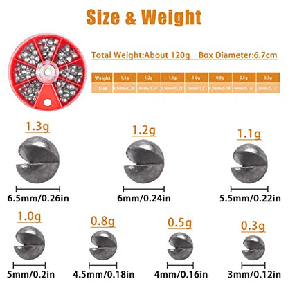 Split Shot Fishing Weights Sinker Kit, 120g/Box Round Split Shot Sinker Removable Fishing Weights Egg Sinkers for Saltwater Freshwater 7 Sizes - style: Red Box