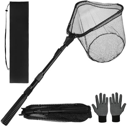 Yeahmart Fishing Landing Net with Telescoping Pole Handle, Foldable Fish Net Freshwater with Fish-Friendly Mesh for a Safe Release, Fishing Gear and Accessories for Men Women, Extend to 36-75 Inches