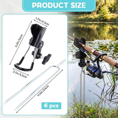 6 Pcs Fishing Rod Holder for Ground Upgraded Bank Fishing Pole Holders Adjustable Extra Long Drill Rod Stand for Catfish, Beach, Mud, Gifts for Men Birthday Christmas - color: Black