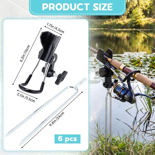 6 Pcs Fishing Rod Holder for Ground Upgraded Bank Fishing Pole Holders Adjustable Extra Long Drill Rod Stand for Catfish, Beach, Mud, Gifts for Men Birthday Christmas - color: Black