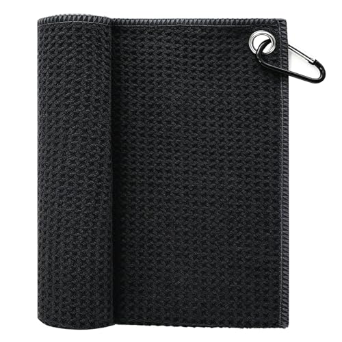 Fishing Towel with Clip,16" X 16",Waffle Pattern Effective Cleaning of Fishing Gear Accessories,Microfiber Absorbent Camping Towel for Men,Hiking Towel,Golf Towel,Black - color: Black