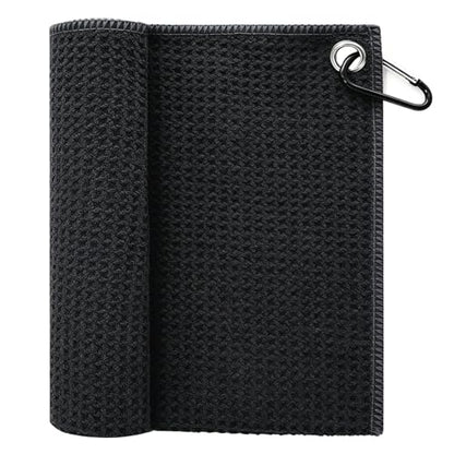 Fishing Towel with Clip,16" X 16",Waffle Pattern Effective Cleaning of Fishing Gear Accessories,Microfiber Absorbent Camping Towel for Men,Hiking Towel,Golf Towel,Black - color: Black