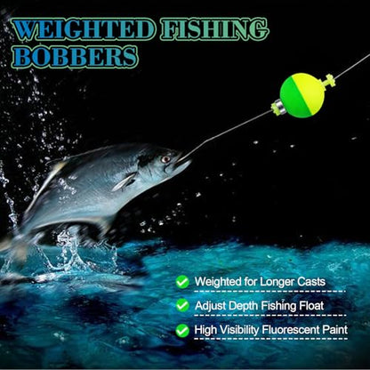 Weighted Fishing Bobbers 10-Pack - Slip Bobbers for Catfish with Spring Clip | 5 Sizes & Styles | High-Visibility EVA Floats with Bottom Weight for Stability - size: 1.18in-10pcs