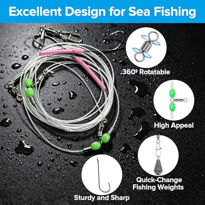 Realure 5 Pack Pre-Tied High-Low Surf Fishing Rigs, 3 Sizes 1/0#-3/0# Double Hook Bottom Rig, Hand Tied Saltwater Tackle for Flounder, Cod, Striped Bass, Whiting, Redfish Pier Surf Casting - size: 5Pcs 2/0#