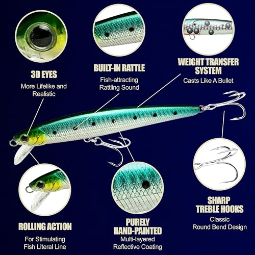 LUCKY CRAFT FlashMinnow 130MRS Saltwater Fishing Lures, Jerkbait for Halibut and Bass Fish, Slow Sinking 2-4ft, Surf Fishing Gear and Tackle Box Accessories - color: 614 Pacific Sardine