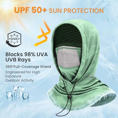 YANIKY Summer Cooling Balaclava with Breathable Holes, Sun UV Protection Face Mask for Running, Cycling, Fishing, Men & Women - color: White & Green Camo Set