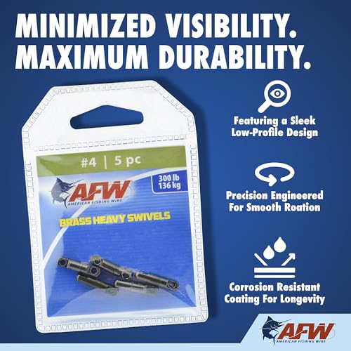 Heavy-Duty Strength – Built for Extreme Conditions, These Brass swivels Offer Superior Durability and high Break Strengths up to 1,100 lbs, Ideal for Big Game Fishing and Tough Applications - size: 5 pc, #4, 300 lb test