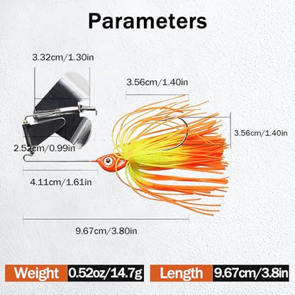 Buzzbaits Double Rotating Spinner Blade Baits Silicone Skirts Top Water Fishing Lures for Bass Trout Pike 0.52oz 4pcs FS/YE-08 - color: A