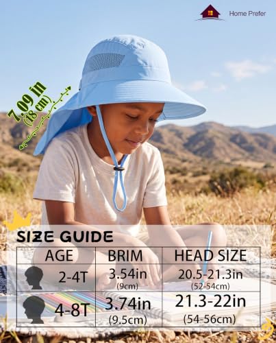 Home Prefer UPF50 Wide Brim Kids Sun Hat Neck Flap Boys Girls Sun Protection Hat for Beach Fishing - color: Light Blue, size: 4-8 Years