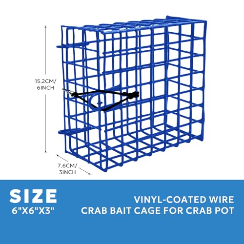 Vinyl-Coated Wire Crab Bait Cages for Heavy Duty Crab Trap Pot, Cage Box 6"x6"x3" - style: BL-3
