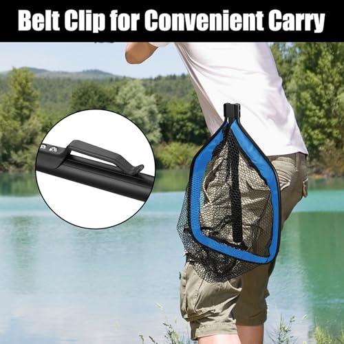Yeahmart Floating Fishing Net Foldable Landing Net with Pole Handle, Blue | Portable Fishing Gear with Rubber Coated Mesh & Aluminum Handle for Kayak, Fly, Trout, Steelhead, Salmon, Bass Fishing - size: 31.5" Total Length (Fixed Handle)