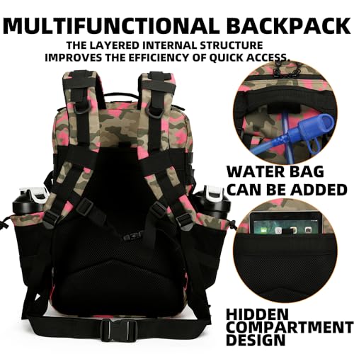 Lovelinks21 25L Tactical Backpack for Men and Women Military Backpack Small Assault Pack Molle Backpack Bug Out Bag Travel Rucksack Daypack (Pink Camo) - color: Pink Camo