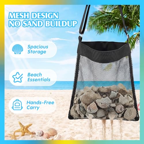 VioraWhite 2 Pcs Extra Large 14 x 16inch Clam Mesh Chum Beach Bags for Seashells Clams Treasures Sand Away Foldable Shell Collection Bags with Adjustable Straps (Pink,Black) - color: Pink,Black