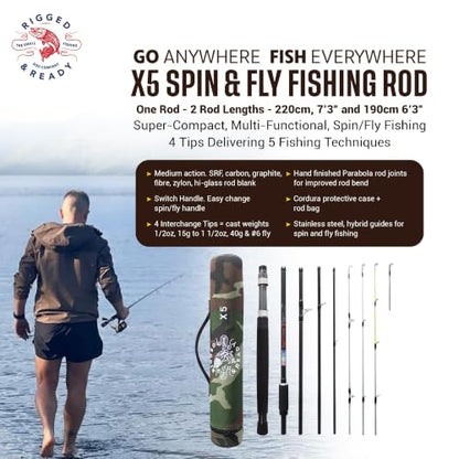 Rigged & Ready X Series™ Travel Fishing Rods. 6 Super Compact Combos and Rods, Multi-Functional, Spinning Poles. 5 to 25 Techniques from one Rod. Spin, Bass, Carp, Fly. Fresh & Saltwater Angling.