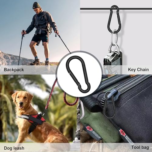 Small Carabiner Clip Hook, 1.97 inch 10 pcs Black Heavy Duty Spring Snap Hook Key Chain, Carabiners Clips for Outdoor Camping, Swing Set, Hammock, Hiking Travel, Fishing, Quick Link Keychain - size: M5-1.97"