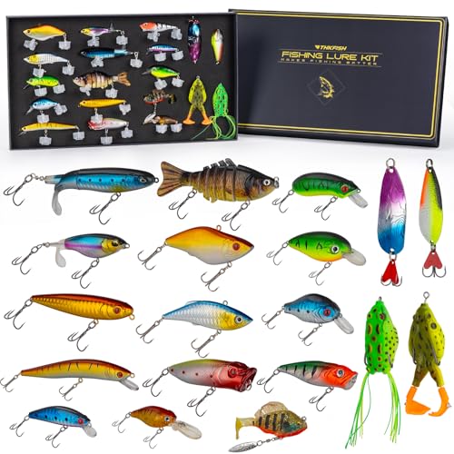 THKFISH Fishing Gift 19PCS Fishing Lures Kit Tackle Box Freshwater Catch All Fishing Kit for Bass, Trout, Crappie, Bluegill, Perch, Sunfish, Catfish, Perfect Fishing Lures Set for Men, Teens, Adults