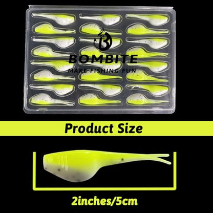 Split-Tail Crappie Lures - 24pcs Soft Plastic Lures for Bluegill, Panfish, Trout, Bass - color: Yellow-white