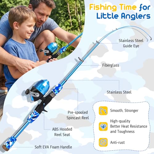 PLUSINNO Kids Fishing Pole, Telescopic Fishing Rod and Reel Combo, Fishing Gear Kit with Backpack, Tackle Box, Spincast Reel, Youth Toddler Fishing Poles for Boys Girls Age 3-5 5-10 - size: 4.92 ft