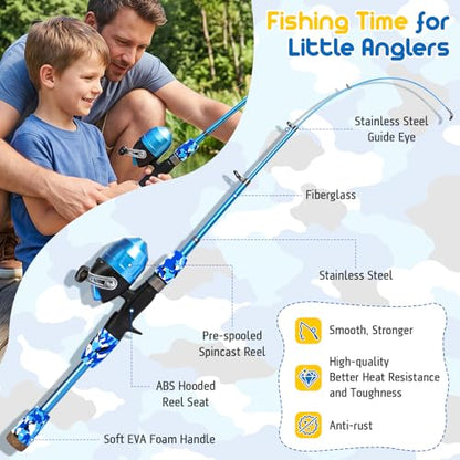 PLUSINNO Kids Fishing Pole, Telescopic Fishing Rod and Reel Combo, Fishing Gear Kit with Backpack, Tackle Box, Spincast Reel, Youth Toddler Fishing Poles for Boys Girls Age 3-5 5-10 - size: 3.93 ft