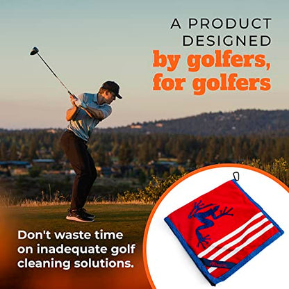 Frogger Amphibian 2-in-1 Patriotic Golf Towel with Wet and Dry Technology, Red/White/Blue, Premium Golf Bag Accessory with Carabiner Clip, Ultra Absorbent, for Golf Dads - color: Red/White/Blue