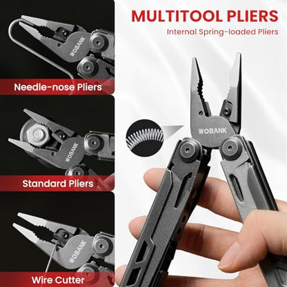 Multitool, 16-in-1 Stainless Steel Multi Tool Pliers with Adjustable Hex Wrench, Damascus Pocket Knife, Nylon Sheath for Survival, Camping and Hunting, Hiking, Simple Repair - size: 16-in-1