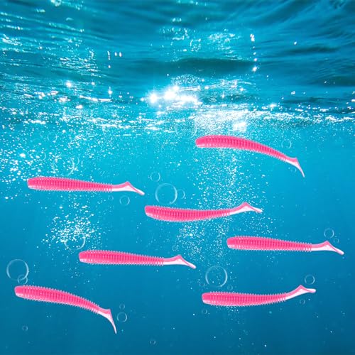 Soft Fishing Lures - Paddle Tail Swim Bait for Bass, Trout in Saltwater & Freshwater - Rigged with Hooks - Durable ABS Plastic - color: Pink, size: 2.95"
