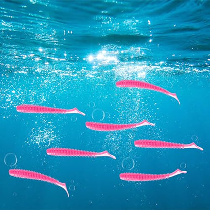 Soft Fishing Lures - Paddle Tail Swim Bait for Bass, Trout in Saltwater & Freshwater - Rigged with Hooks - Durable ABS Plastic - color: Pink, size: 2.95"