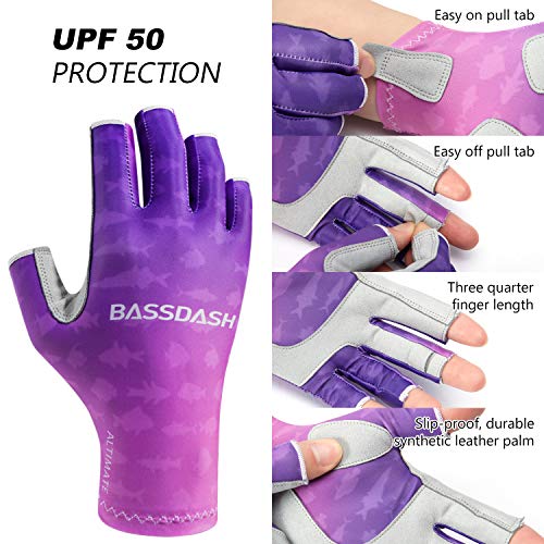 Bassdash ALTIMATE UPF 50+ Women’s Fishing Gloves UV Sun Protection Fingerless Gloves for Kayaking Paddling Hiking Cycling Driving Shooting Training - color: Gradient Purple, size: Medium