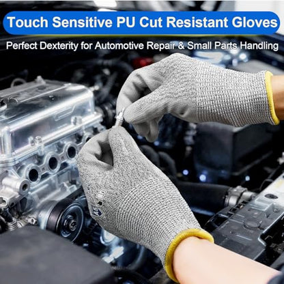 Dowellife Cut Resistant Work Gloves for Men & Women - ANSI A5 & EN388 Level 4, Breathable PU Coated, Grey Non-Marking - for Gardening, Fishing, Automotive, Construction, Wood Carving (X-Large, Grey) - size: X-Large (Pack of 3)
