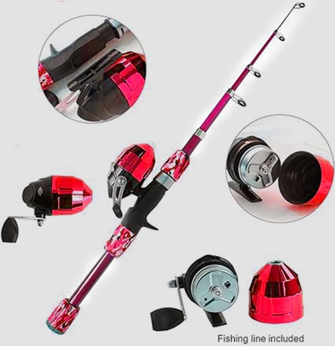 Kids Fishing Pole Spincast Youth Fishing Pole Tackle Box - with Net,Travel Bag,Rod and Reel Kit for Boys and Girls, Youth or Beginner’s - color: Pink