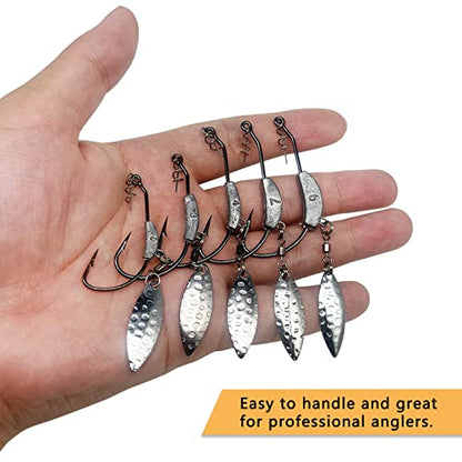 Weighted Swimbait Hooks, 6pcs Underspin Swimbait Hook with Twistlock, Weighted Crank Hooks with Gold/Silver Spinner Blades for Soft Fishing Lures - color: C(4/0#, 1/7oz, 6-pack)